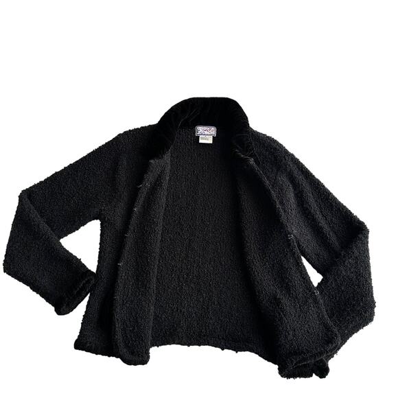 April Cornell Velvet Trim Boucle Cottage Black Jacket M - Picture 2 of 9